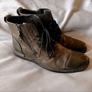 John Varvatos Brown Leather Lace-Up Ankle Boots with Side Zippers